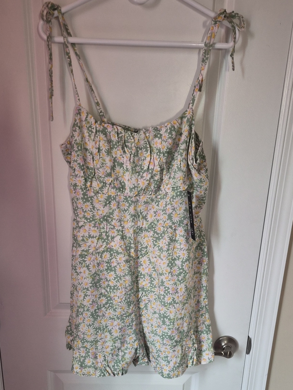 As U Wish Green Daisy-Print Tie-Detail Camisole Romper